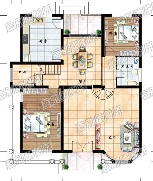 帶挑空客廳農(nóng)村二層小別墅施工圖，12萬(wàn)2廳5臥，時(shí)尚大氣