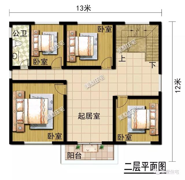 帶9間臥室的三層農(nóng)村別墅設(shè)計(jì)圖，這款別墅外觀簡潔清爽，更顯鄉(xiāng)居生活的溫馨