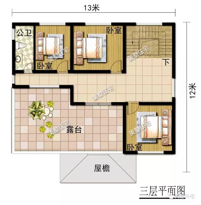 帶9間臥室的三層農(nóng)村別墅設(shè)計(jì)圖，這款別墅外觀簡潔清爽，更顯鄉(xiāng)居生活的溫馨