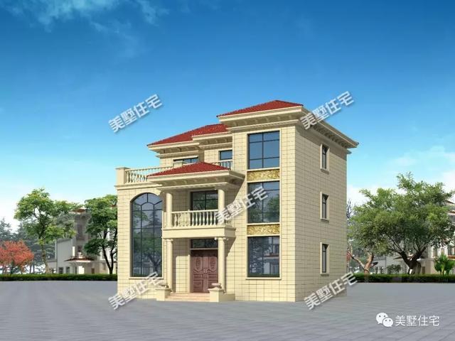 帶9間臥室的三層農(nóng)村別墅設(shè)計(jì)圖，這款別墅外觀簡潔清爽，更顯鄉(xiāng)居生活的溫馨