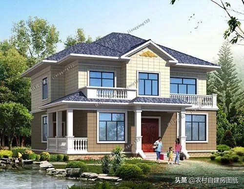 占地面積176平方米二層農(nóng)村別墅設(shè)計圖，7間臥室多露臺，足夠三代同堂同住