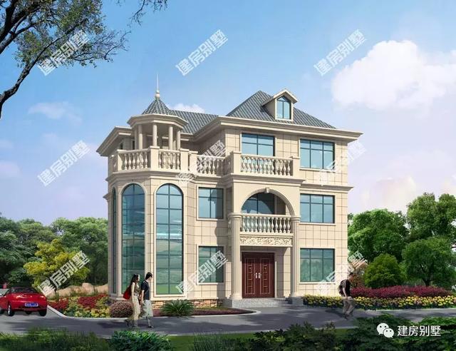 兩棟簡約風(fēng)格自建房設(shè)計圖，第二棟屋頂帶觀景涼亭