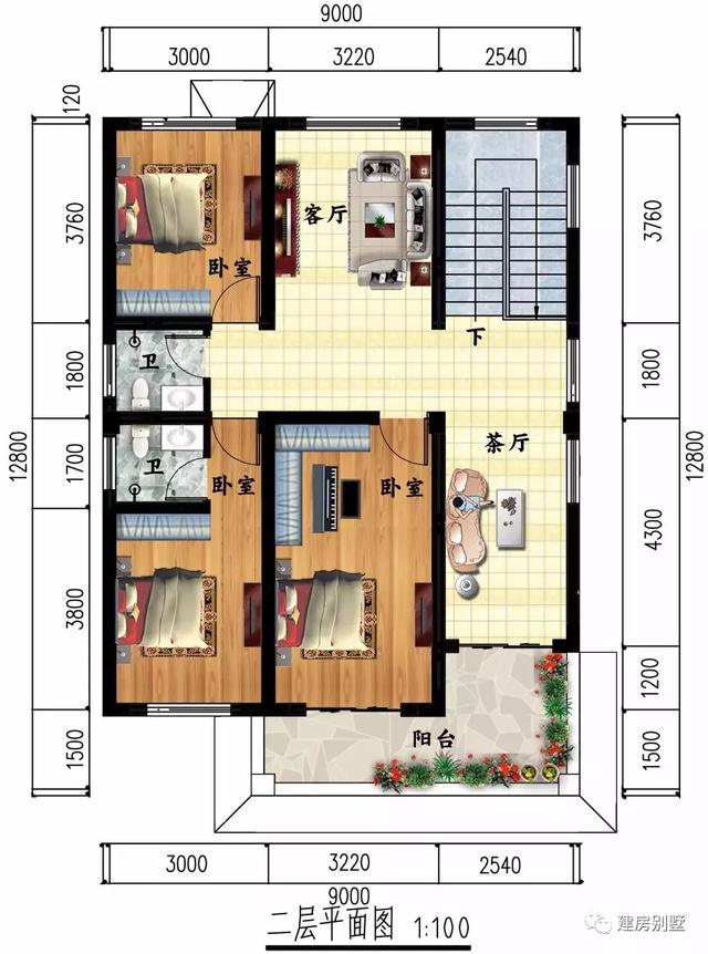 面寬8-9米的兩層自建房設計圖，造價較低，外觀美布局實用