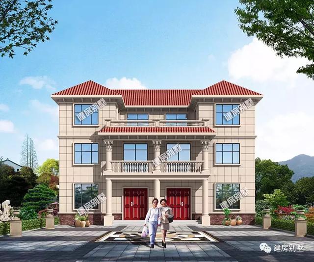 四開間設(shè)計(jì)的三層雙拼別墅設(shè)計(jì)圖，兩戶家庭都有各自的獨(dú)立生活區(qū)域，又能保持一定的聯(lián)系性