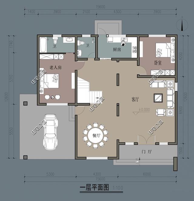 7室2廳農(nóng)村自建房別墅設(shè)計(jì)圖，客廳面積最大，絕對的接待好地方。