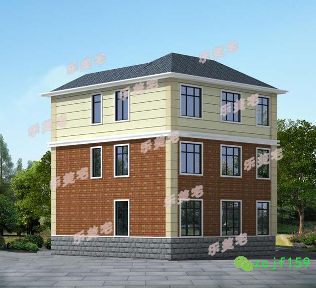 農村三層別墅房屋住宅設計圖，100平米左右，外觀立體感豐富，空間布局安排合理