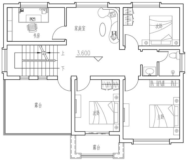 簡單實(shí)用造價不高的農(nóng)村二層別墅設(shè)計圖，坐北朝南的庭院，南北通過主體建筑劃分為前后庭院。