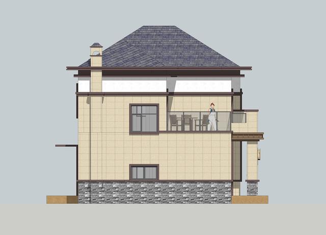 簡單實(shí)用造價不高的農(nóng)村二層別墅設(shè)計圖，坐北朝南的庭院，南北通過主體建筑劃分為前后庭院。