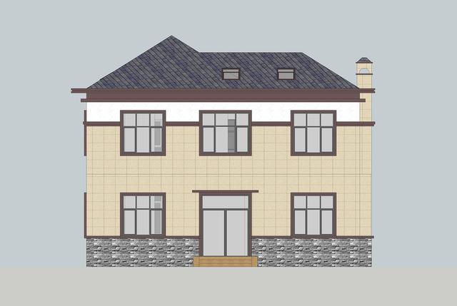 簡單實(shí)用造價不高的農(nóng)村二層別墅設(shè)計圖，坐北朝南的庭院，南北通過主體建筑劃分為前后庭院。