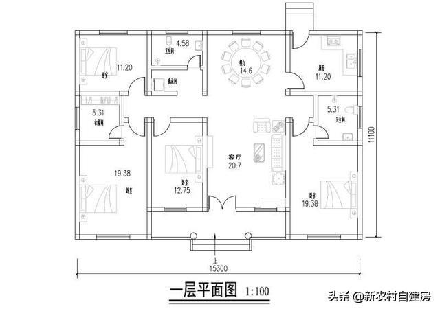 一層農(nóng)村自建別墅設(shè)計(jì)圖，一層別墅雖沒(méi)有豪華壯觀外觀，但舒適度實(shí)用性是高層別墅沒(méi)法比的。