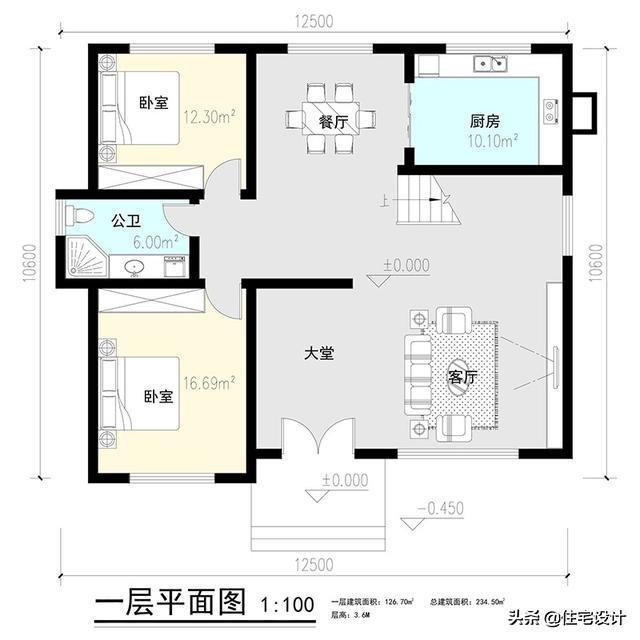 二層中式別墅帶露臺(tái)農(nóng)村自建房設(shè)計(jì)圖，占地面積126平米，造價(jià)30萬(wàn)左右。