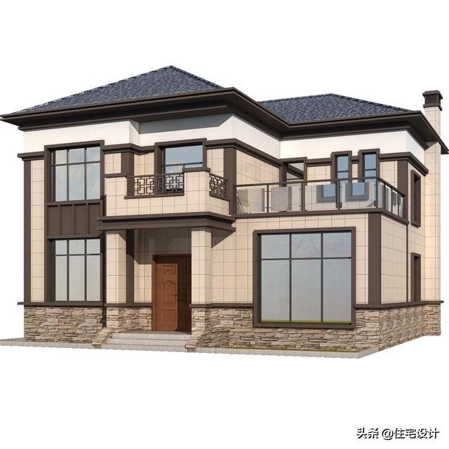 二層中式別墅帶露臺(tái)農(nóng)村自建房設(shè)計(jì)圖，占地面積126平米，造價(jià)30萬(wàn)左右。