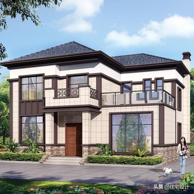 二層中式別墅帶露臺(tái)農(nóng)村自建房設(shè)計(jì)圖，占地面積126平米，造價(jià)30萬(wàn)左右。