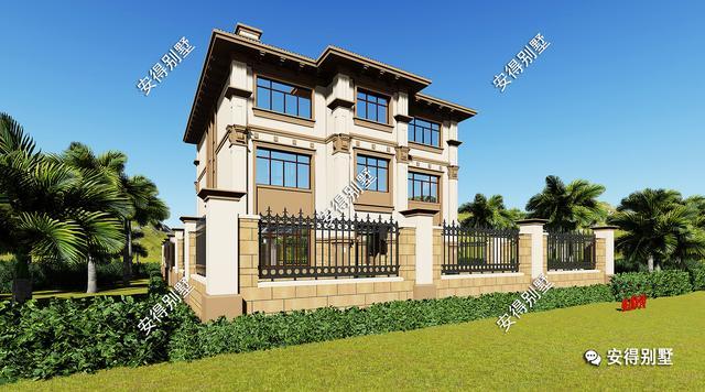 帶小院的3層歐式別墅設(shè)計圖，挑空大客廳大露臺，設(shè)計后的別墅總能起到事半功倍的效果。