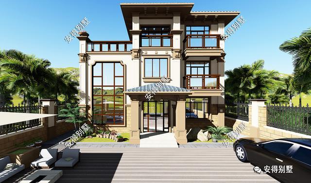 帶小院的3層歐式別墅設(shè)計圖，挑空大客廳大露臺，設(shè)計后的別墅總能起到事半功倍的效果。