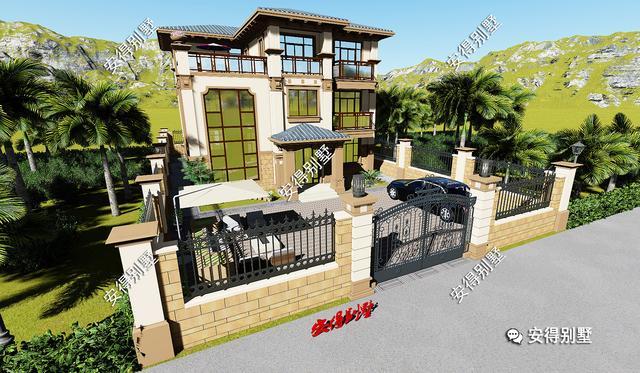 帶小院的3層歐式別墅設(shè)計圖，挑空大客廳大露臺，設(shè)計后的別墅總能起到事半功倍的效果。