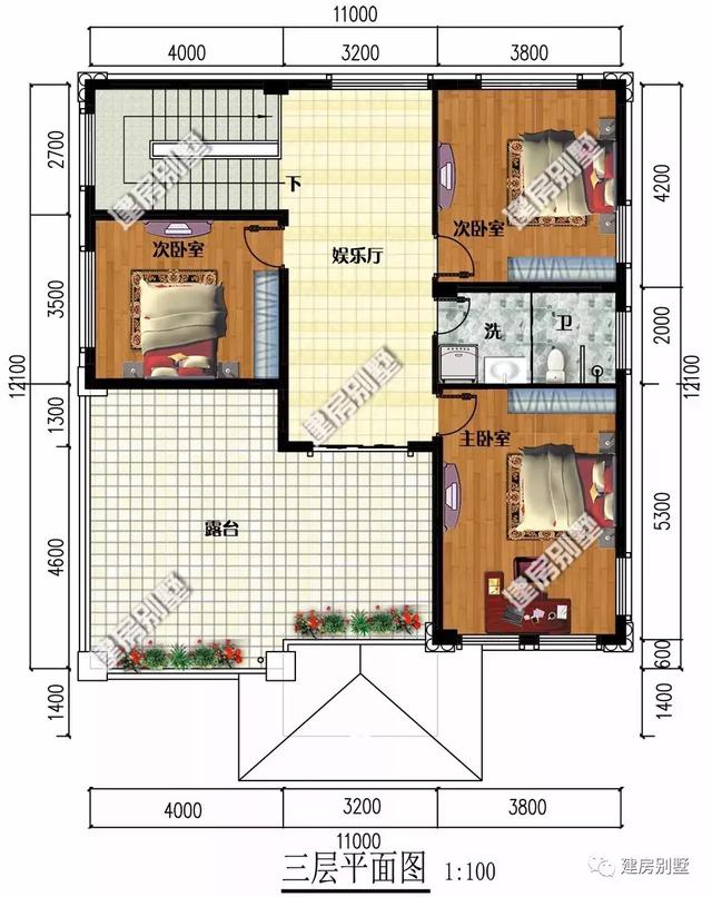 兩棟寬11米多的三層自建房設(shè)計圖，第一棟配多邊形窗，造型似城堡，總幻想著自己會變成公主，住進城堡，遇到心愛的王子。