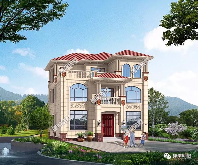 兩棟寬11米多的三層自建房設(shè)計圖，第一棟配多邊形窗，造型似城堡，總幻想著自己會變成公主，住進城堡，遇到心愛的王子。