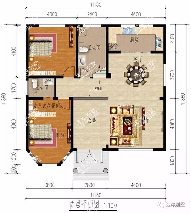 兩棟寬11米多的三層自建房設(shè)計圖，第一棟配多邊形窗，造型似城堡，總幻想著自己會變成公主，住進城堡，遇到心愛的王子。