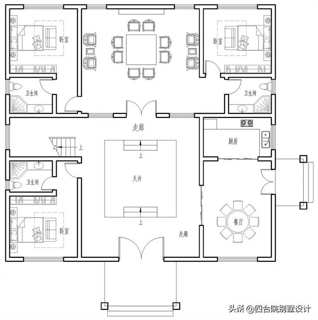 100萬建三層新中式挑空自建房設(shè)計(jì)圖，大戶人家的別墅，視野開闊，采光通風(fēng)沒得說。