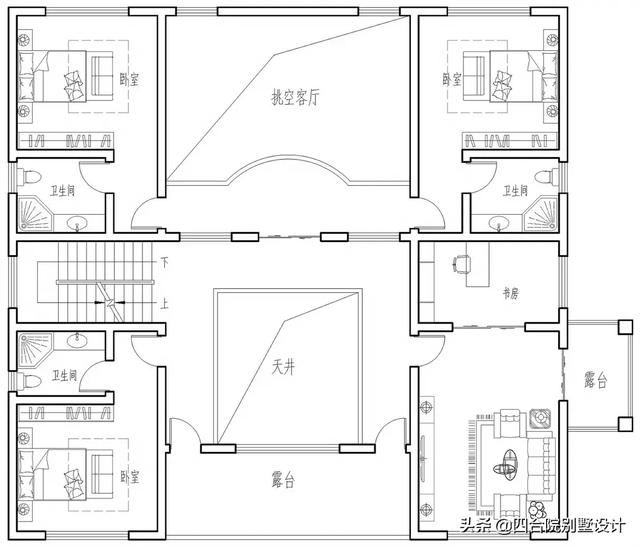 100萬建三層新中式挑空自建房設(shè)計(jì)圖，大戶人家的別墅，視野開闊，采光通風(fēng)沒得說。