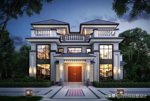 100萬建三層新中式挑空自建房設(shè)計(jì)圖，大戶人家的別墅，視野開闊，采光通風(fēng)沒得說。