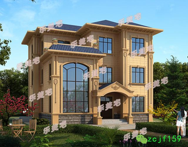 120平米簡約三層農(nóng)村三層自建別墅設(shè)計圖，羅馬柱裝飾，外觀精美，布局實用。