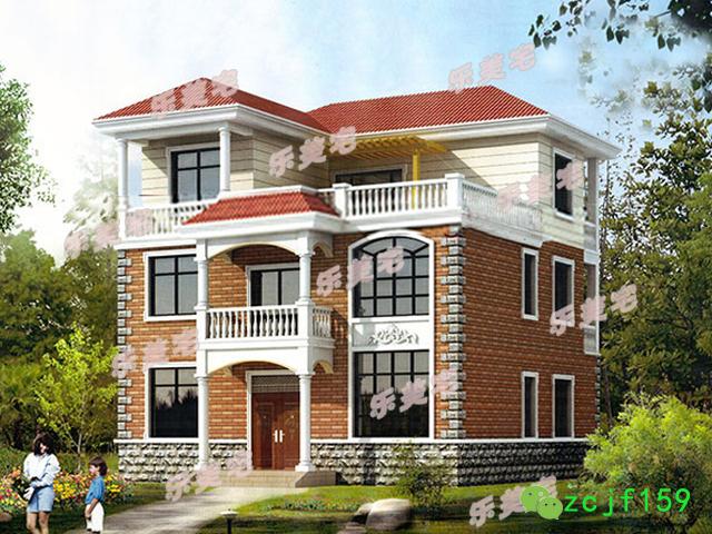 120平米簡約三層農(nóng)村三層自建別墅設(shè)計圖，羅馬柱裝飾，外觀精美，布局實用。