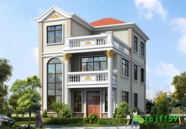 面寬8以內(nèi)農(nóng)村三層小別墅設(shè)計圖，外觀高端大氣，大露臺有最大化的觀景視覺效果。