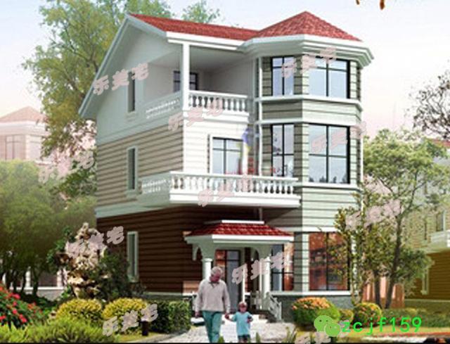 面寬8以內(nèi)農(nóng)村三層小別墅設(shè)計圖，外觀高端大氣，大露臺有最大化的觀景視覺效果。