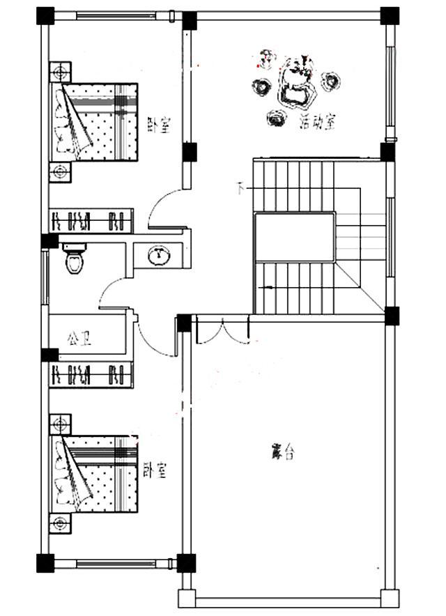 面寬8以內(nèi)農(nóng)村三層小別墅設(shè)計圖，外觀高端大氣，大露臺有最大化的觀景視覺效果。