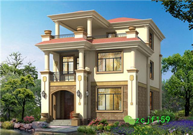 面寬8以內(nèi)農(nóng)村三層小別墅設(shè)計圖，外觀高端大氣，大露臺有最大化的觀景視覺效果。