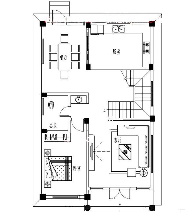 面寬8以內(nèi)農(nóng)村三層小別墅設(shè)計圖，外觀高端大氣，大露臺有最大化的觀景視覺效果。