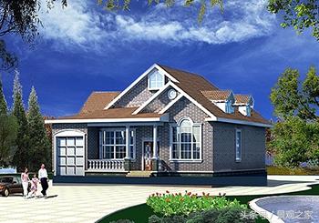 農(nóng)村時(shí)尚一層半房屋設(shè)計(jì)圖，帶車庫(kù)，外觀艷麗，富有現(xiàn)代氣息