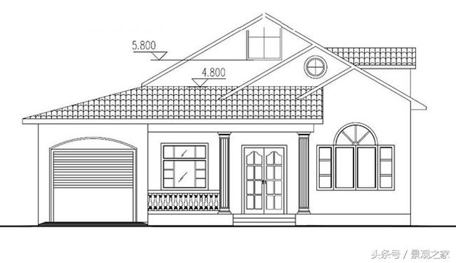 農(nóng)村時(shí)尚一層半房屋設(shè)計(jì)圖，帶車庫(kù)，外觀艷麗，富有現(xiàn)代氣息