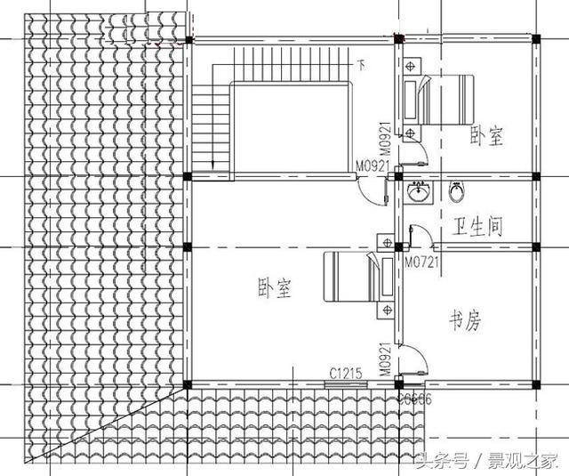 農(nóng)村時(shí)尚一層半房屋設(shè)計(jì)圖，帶車庫(kù)，外觀艷麗，富有現(xiàn)代氣息