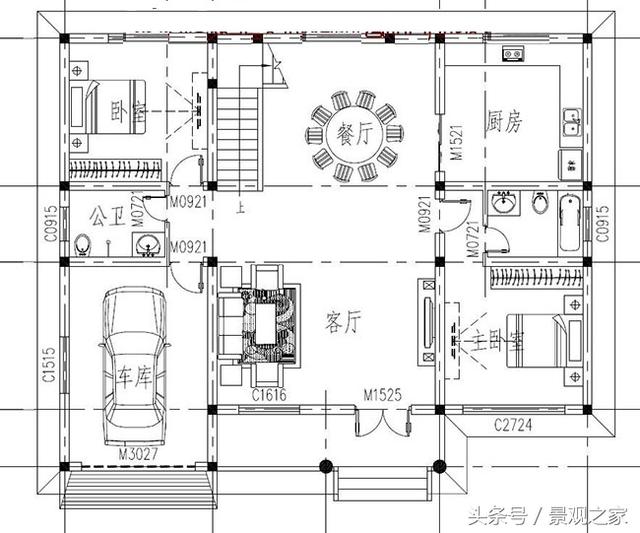 農(nóng)村時(shí)尚一層半房屋設(shè)計(jì)圖，帶車庫(kù)，外觀艷麗，富有現(xiàn)代氣息