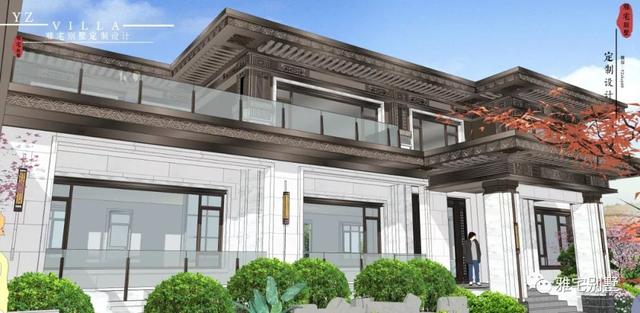 河北兩層新中式合院別墅設(shè)計(jì)圖，24x35米，前庭后院，小橋流水