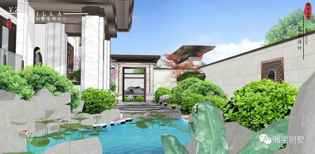 河北兩層新中式合院別墅設(shè)計(jì)圖，24x35米，前庭后院，小橋流水