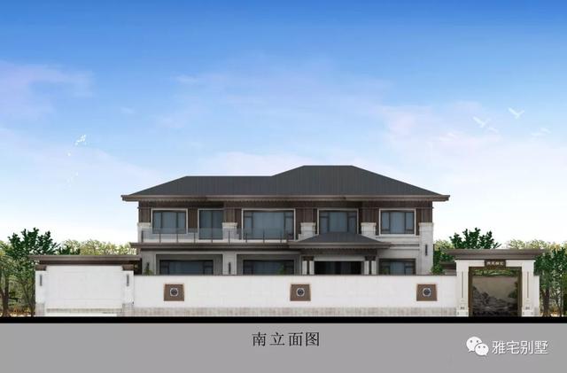 河北兩層新中式合院別墅設(shè)計(jì)圖，24x35米，前庭后院，小橋流水