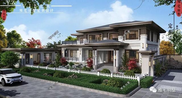 河北兩層新中式合院別墅設(shè)計(jì)圖，24x35米，前庭后院，小橋流水