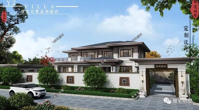 河北兩層新中式合院別墅設(shè)計(jì)圖，24x35米，前庭后院，小橋流水