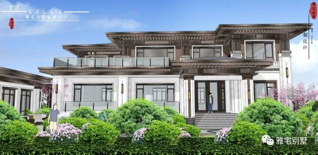 河北兩層新中式合院別墅設(shè)計(jì)圖，24x35米，前庭后院，小橋流水