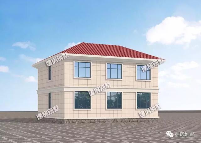 小戶(hù)型兩層自建房設(shè)計(jì)圖，外觀比較干凈簡(jiǎn)約，主體造價(jià)20萬(wàn)左右，屋面配紅瓦