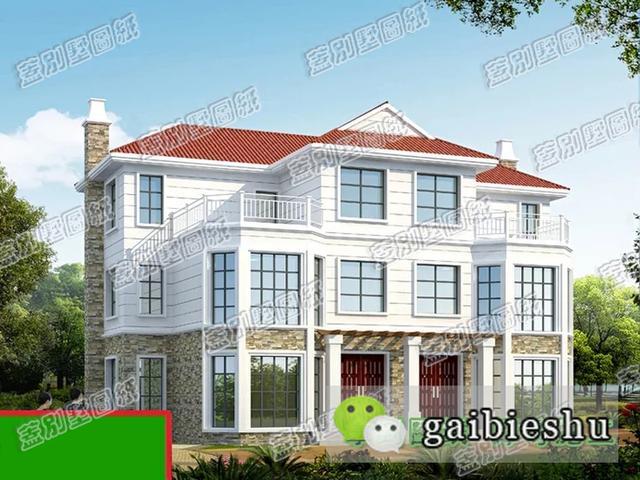 50萬(wàn)框架結(jié)構(gòu)18×12米三層雙拼別墅施效果圖，看上去十分氣派