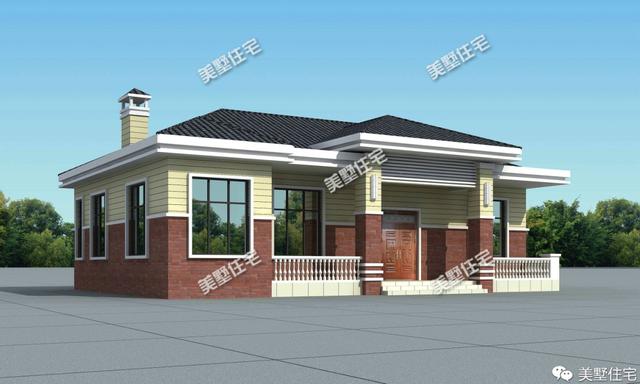 經(jīng)濟(jì)實(shí)用的農(nóng)村一層小別墅設(shè)計(jì)圖，磚混結(jié)構(gòu)，主體造價(jià)18萬(wàn)左右。