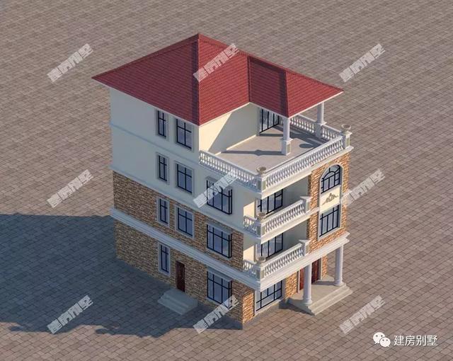 面寬8米多的四層農(nóng)村別墅設(shè)計(jì)圖，每層都做成帶廚房的套房設(shè)計(jì)