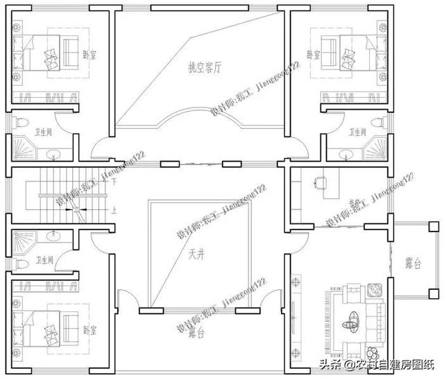 新中式三合院別墅設計圖，整個外觀都非常的有質感