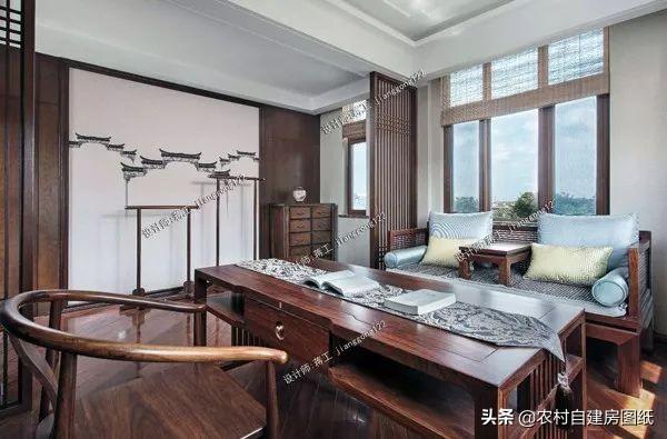 新中式三合院別墅設計圖，整個外觀都非常的有質感