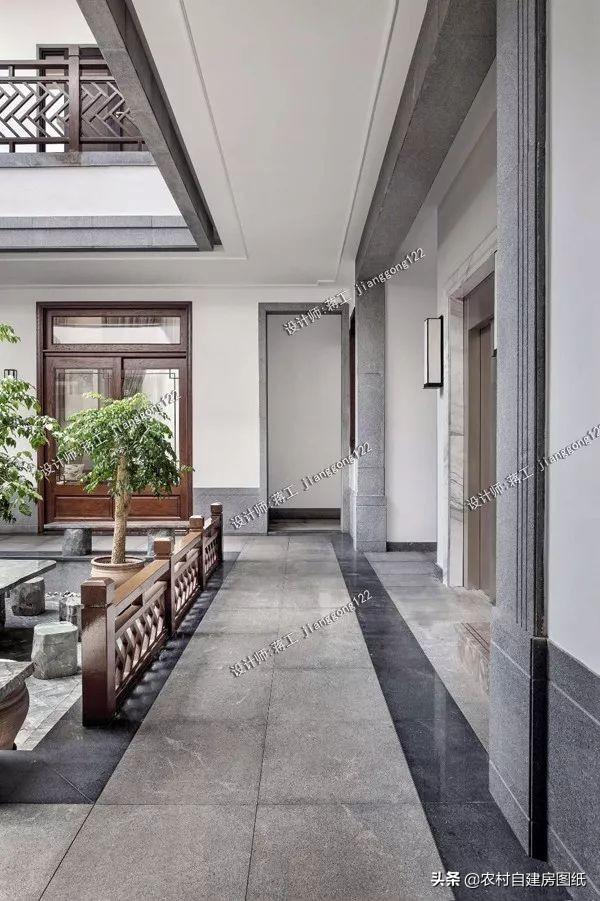 新中式三合院別墅設計圖，整個外觀都非常的有質感